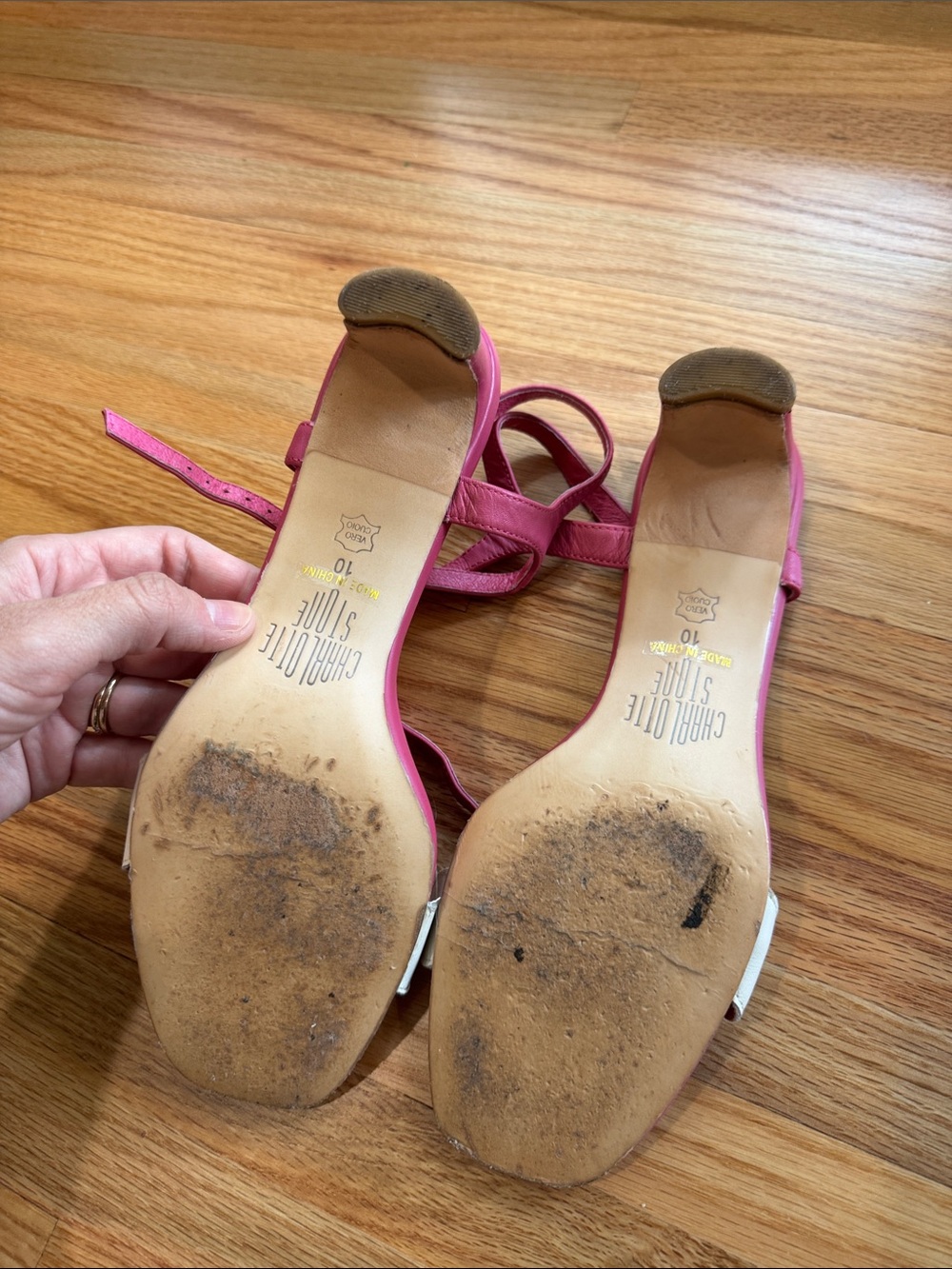 Charlotte Stone Hot Pink Slingback Heels with White Circle Accent - Picture 4 of 5
